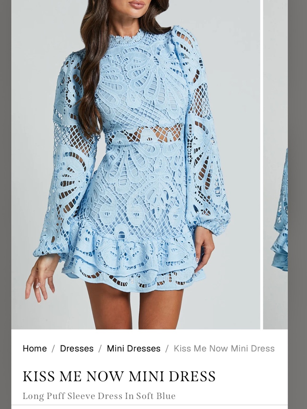Showpo Soft Blue Crochet Lace Mini Dress